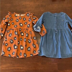 Carter's Orange Patterned and Blue Denim Dresses